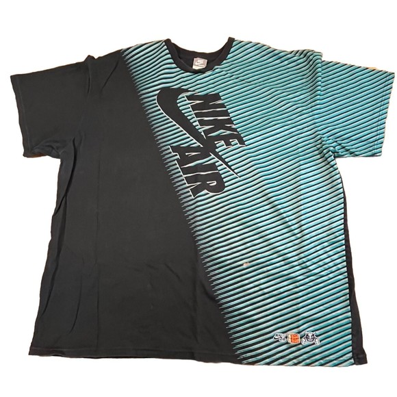 Vintage Nike Air T-Shirt Adult XXL Grey Tag Black Blue Striped Embroidered Logos - Picture 1 of 7